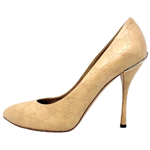 Gucci GG Logo Heels Nude Guccissima Supreme Pumps White Gold Tone Shoes EU 39 - Picture 2 of 11
